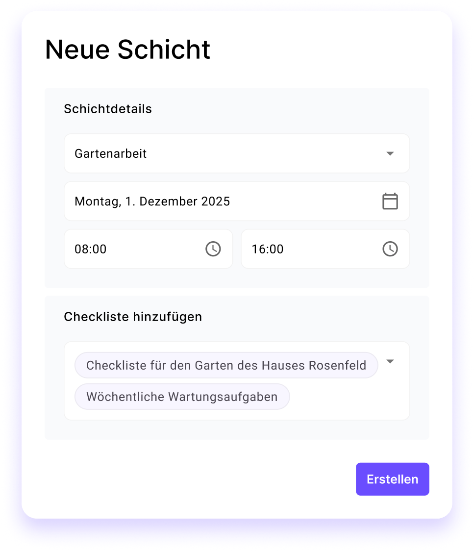 Checklisten zur Schicht hinzufügen